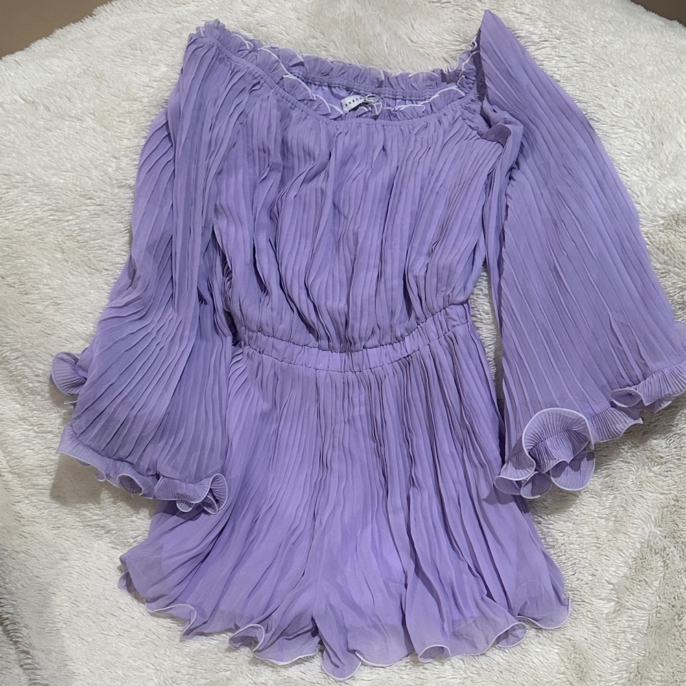 Endless Rose Lilac Pleated Off-Shoulder Romper